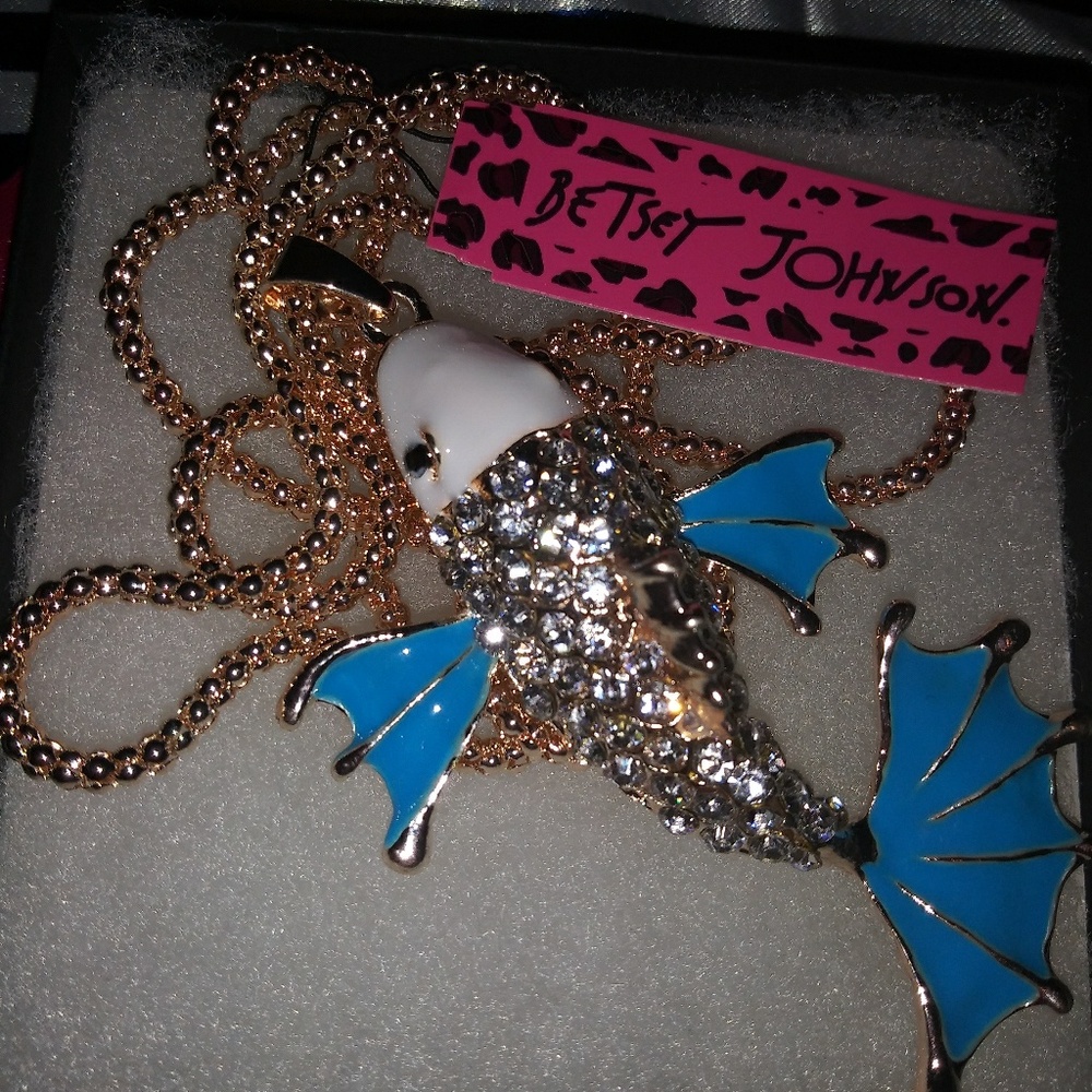Betsey Johnson Blue Fish Necklace Crystal